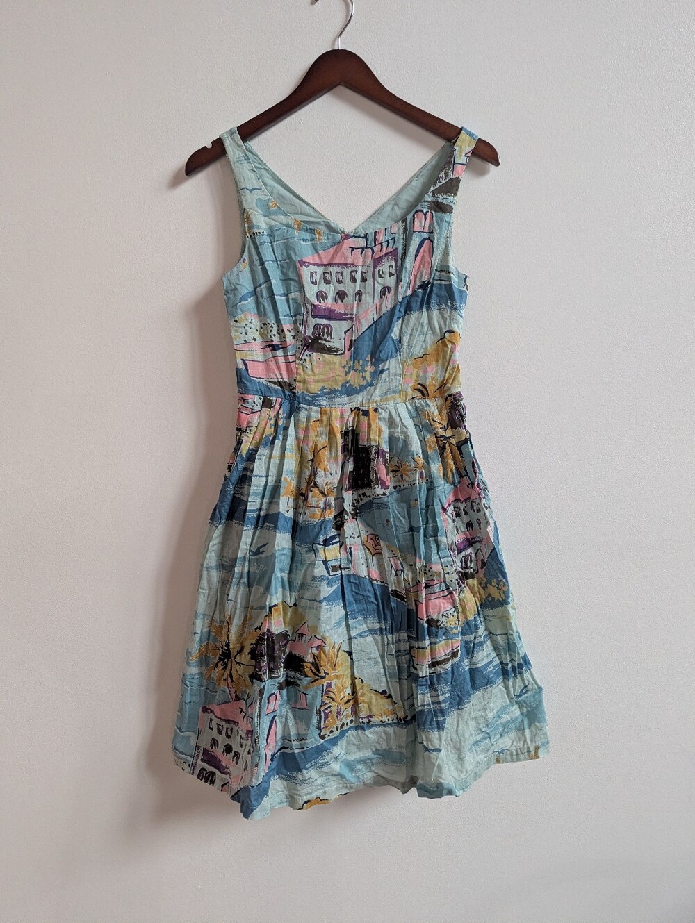 Boden Sundress 4R Women's Blue Seaside Landscape